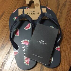 NWT Coach Black Watermelon Logo Flip Flops Size 9-10